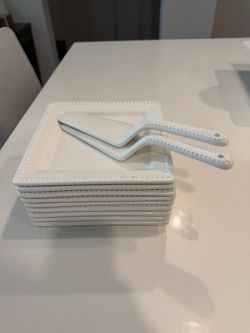 White Ceramic Square Plates with Serving Spatulas