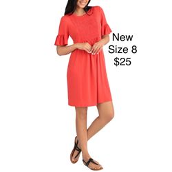 LONDON TIMES Red Jersey Smocked Short Sleeve Baby Doll Dress Size 8