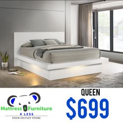 Jessica Wood Queen LED Panel Bed Snow White