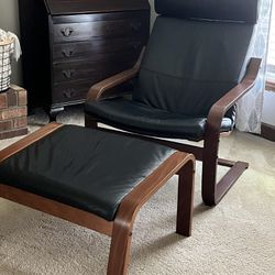 Leather IKEA Poang Chair + Ottoman