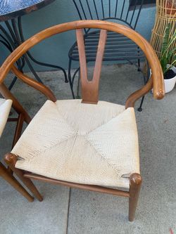 Wishbone Style Wood Chair with Woven Seat