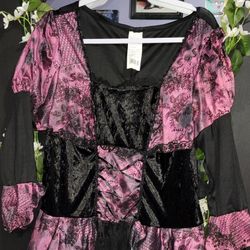 Walmart Witch Costume Dress XL(14-16) Black/Purple Square Neck Ruffles Halloween