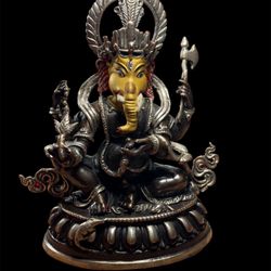 Handmade Nepal Ganesha Statue 5.5” – Copper Silver Oxidized Idol 