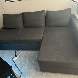 L Shaped Grey Couch With Storage And Pulls Out To Full Size Bed 
