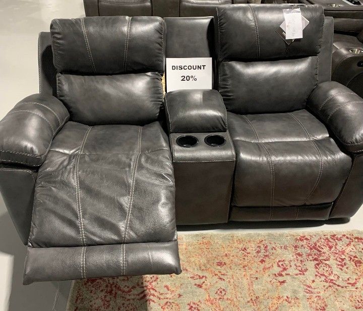 Black Leather ** Edmar Reclining Headrest Sofa And Loveseat Set (%20discount available) | Brand New @ Fast Delivery 🚚