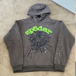Grey Spyder Hoodie with green logo