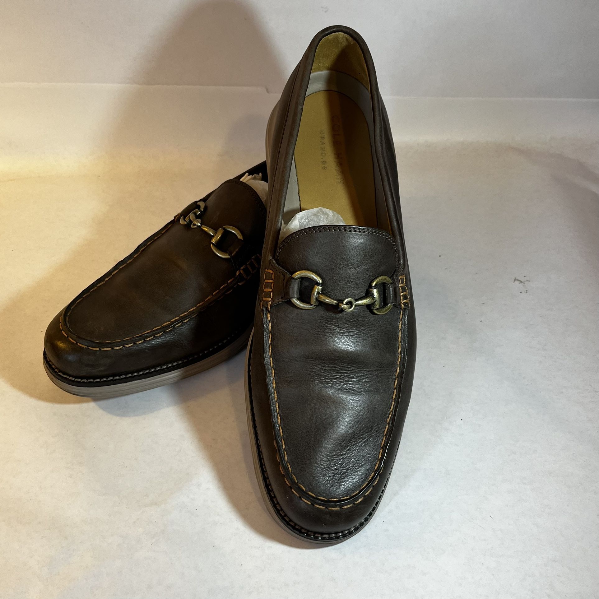 Cole Haan Shoes Grand OS Ascot Leather Slip On Horse Bit Loafers Brown Mens Size 11 EUC