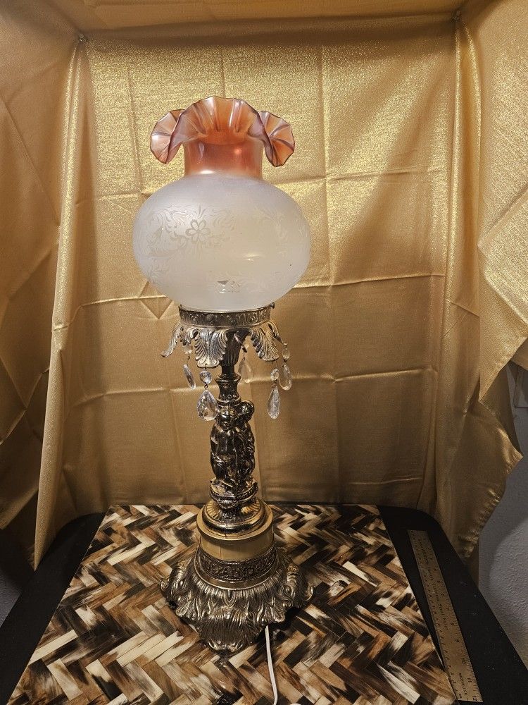 Antique Glass Cherub Lamp