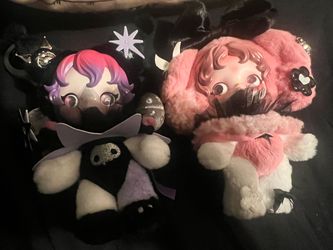 POPMART Kuromi & My Melody Sanrio Skullpanda collab Plush Keychains AUTHENTIC proof of purchase inside
