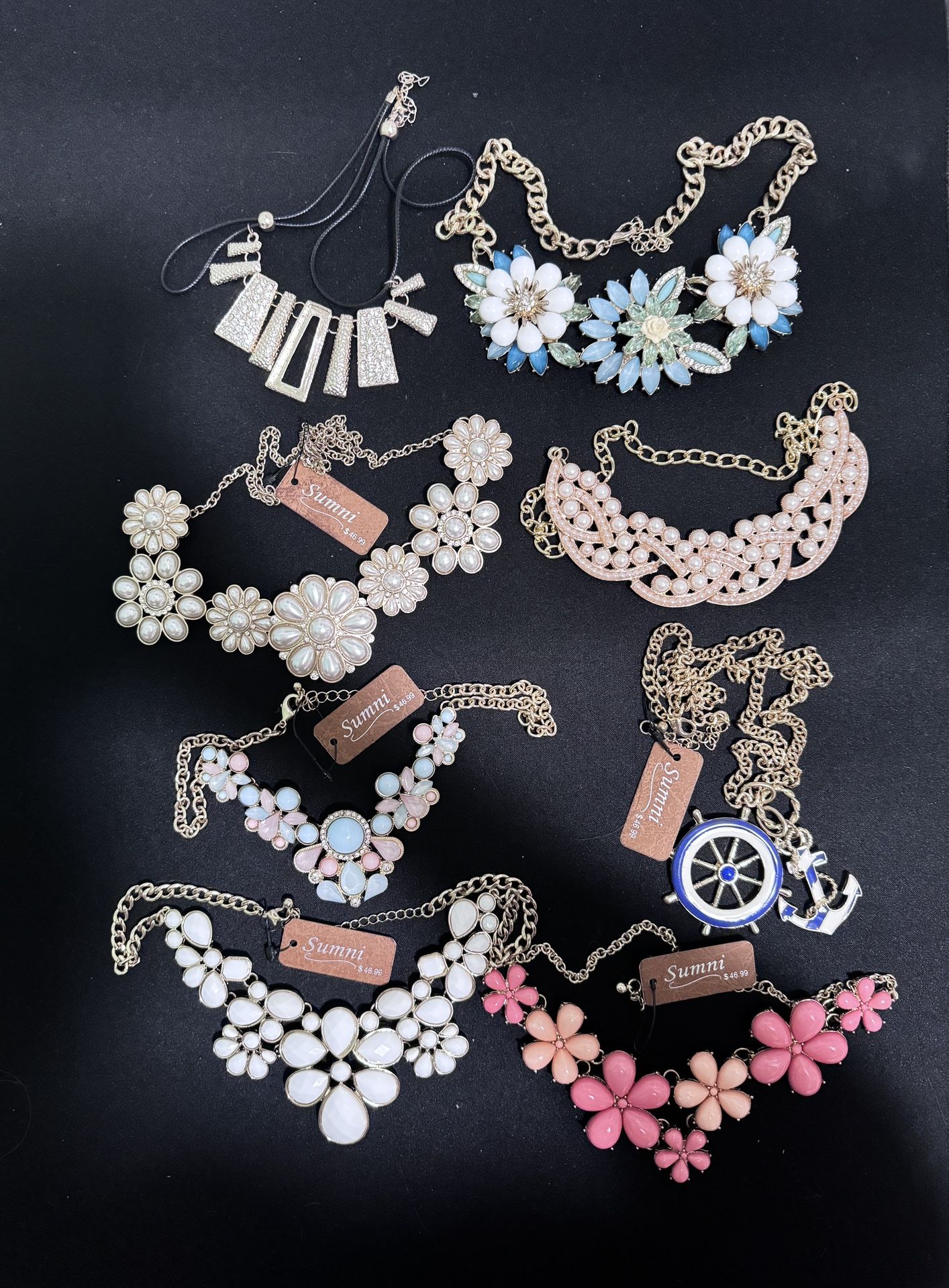 9PCS Statement Necklace Colorful Glass Crystal Collar Choker Necklace for Women Fashion Accessories