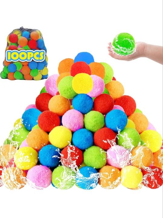 Water Soaker Balls Water Fight Splash Balls Bulk with Bag Soft Cotton Reusable Beach Balls Pool Water Toys