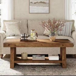 LD0064 new in box  47 in. Brown Rectangle Solid Wood Coffee Table Unique Center Low Cocktail Tea Des