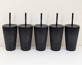 Starbucks 2024 Pleated Metallic Core Black Striped Grande Tumbler 16oz Cups  SET OF 5!