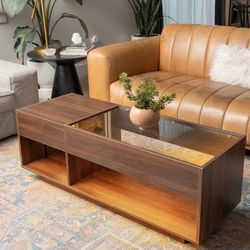 Walnut Glass Storage Coffee Table
