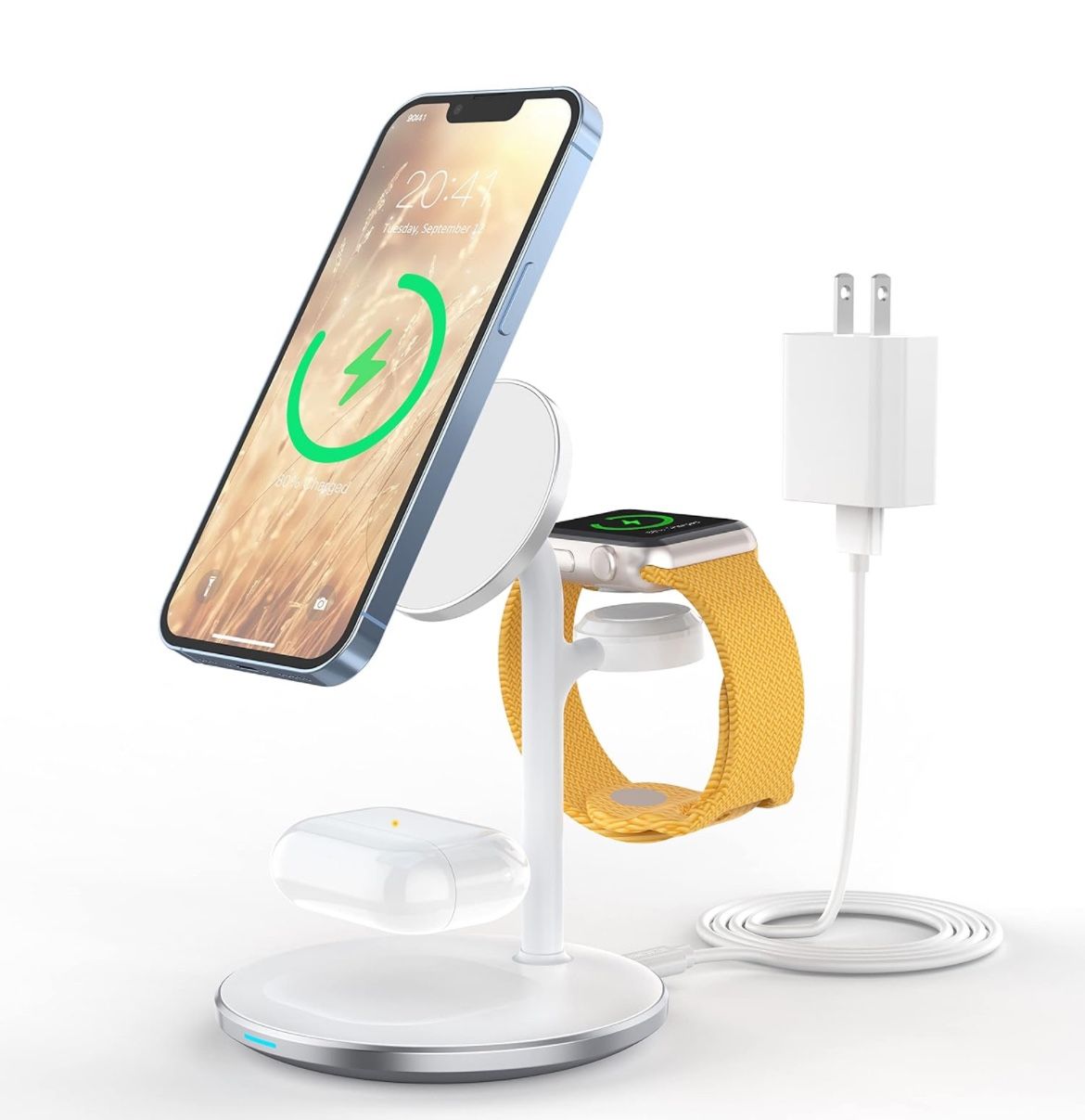 3 in 1 Wireless Charging Station for Multiple Devices, 15W Fast Wireless Mag-Safe Charger Stand for iPhone 14 13 12 Pro Max/Plus/Pro/Mini, Mag Charger