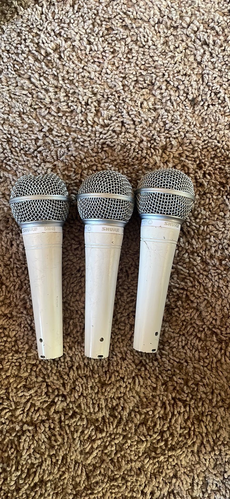 3 Shure SM-48 Microphones (White)