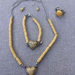 Yellow Stone Heart Pendant set matching earrings, bracelet, and ring