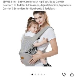 EDAUS 6-in-1 Baby Carrier with Hip Seat, Baby Carrier Newborn to Toddler All Seasons, Adjustable Size,Ergonomic Carrier & Extenders for Newborns & Tod