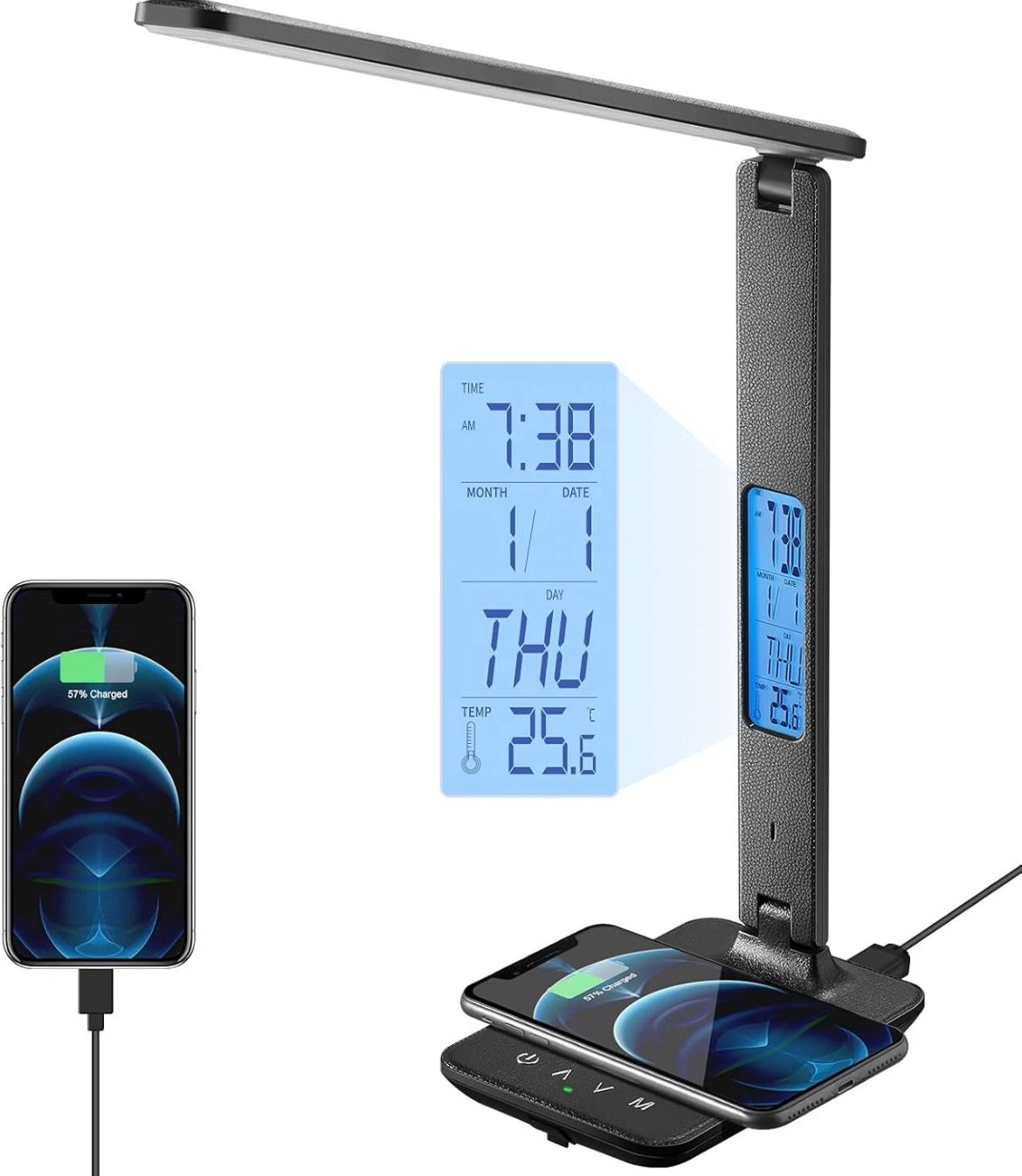 Poukaran LED Desk Lamp with Wireless Charger, USB Charging Port, Table Lamp