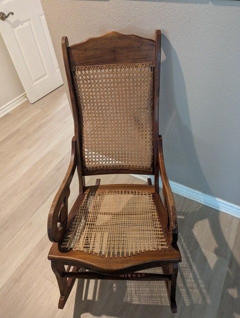 Lincoln Cane Maple Rocking Chair Vintage