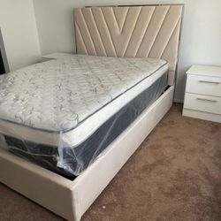 QUEEN BED FRAME AND PILLOWTOP MATTRESS 
