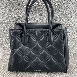 Nine West Casteel Satchel Small Black Quilted Hand Bag Magnetic Closure