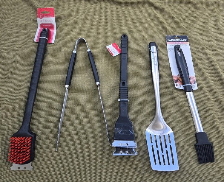 6 pc BBQ Grilling Tools Set. All new, never used. Willing to sell pieces separately $10-$5 a piece.