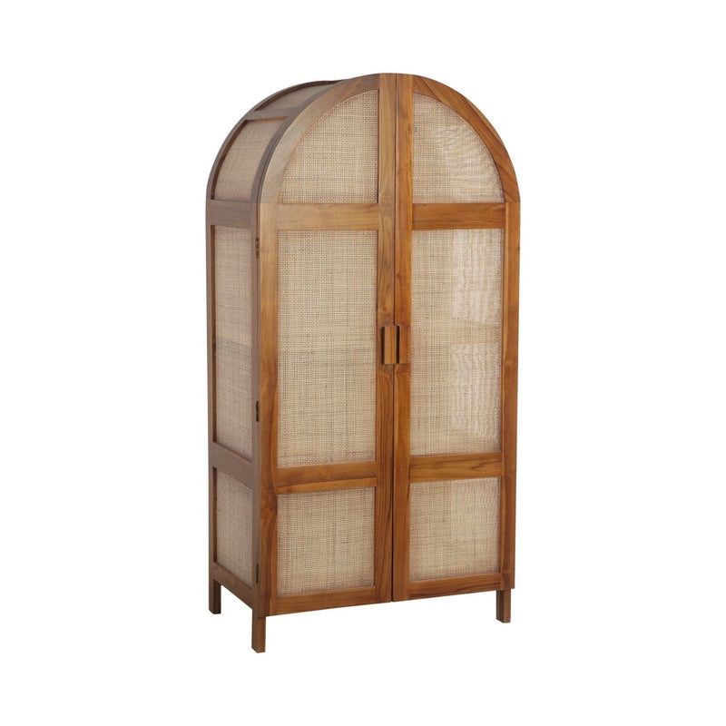 France & Son Lemari Georgia Teak Cane Rattan Lulu Storage Cabinet Wardrobe Bookcase Shelves