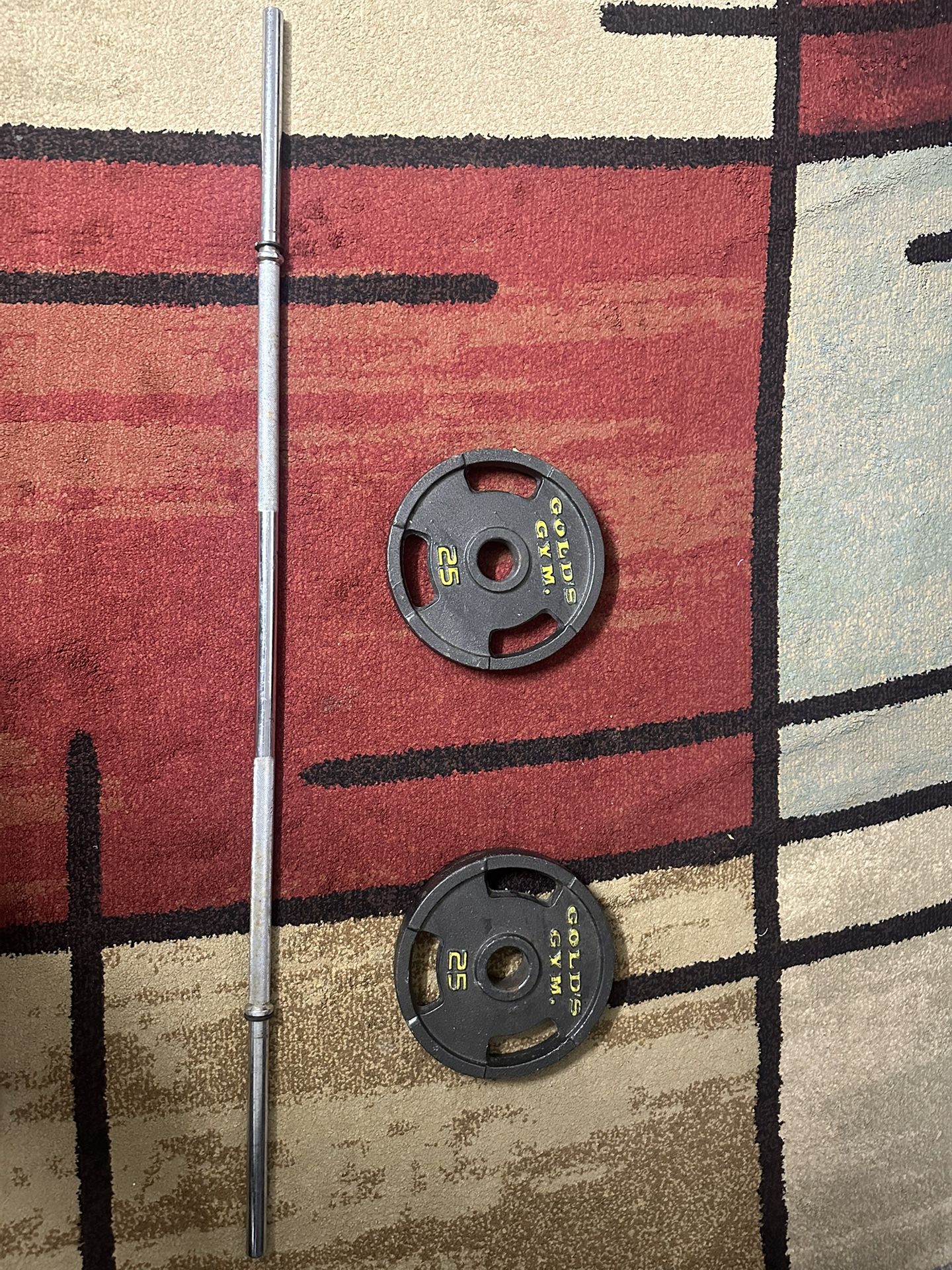 Gold’s Gym 25 lb Weight Plates (x2) + Barbell Set