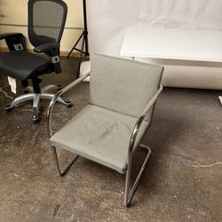 Chrome Cantilever Desk Chair - Grey Woven Fabric (MCM / Bauhaus Style)