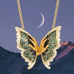 Stylish & Trendy 14K Gold Plated Multicolor Cubic Zirconia Butterfly Pendant Necklace 