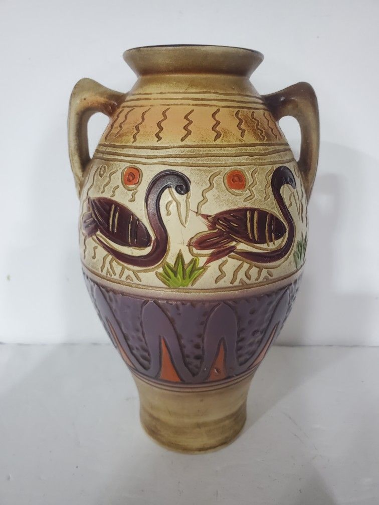 Asian Style Hand-painted 2 Handled Vase