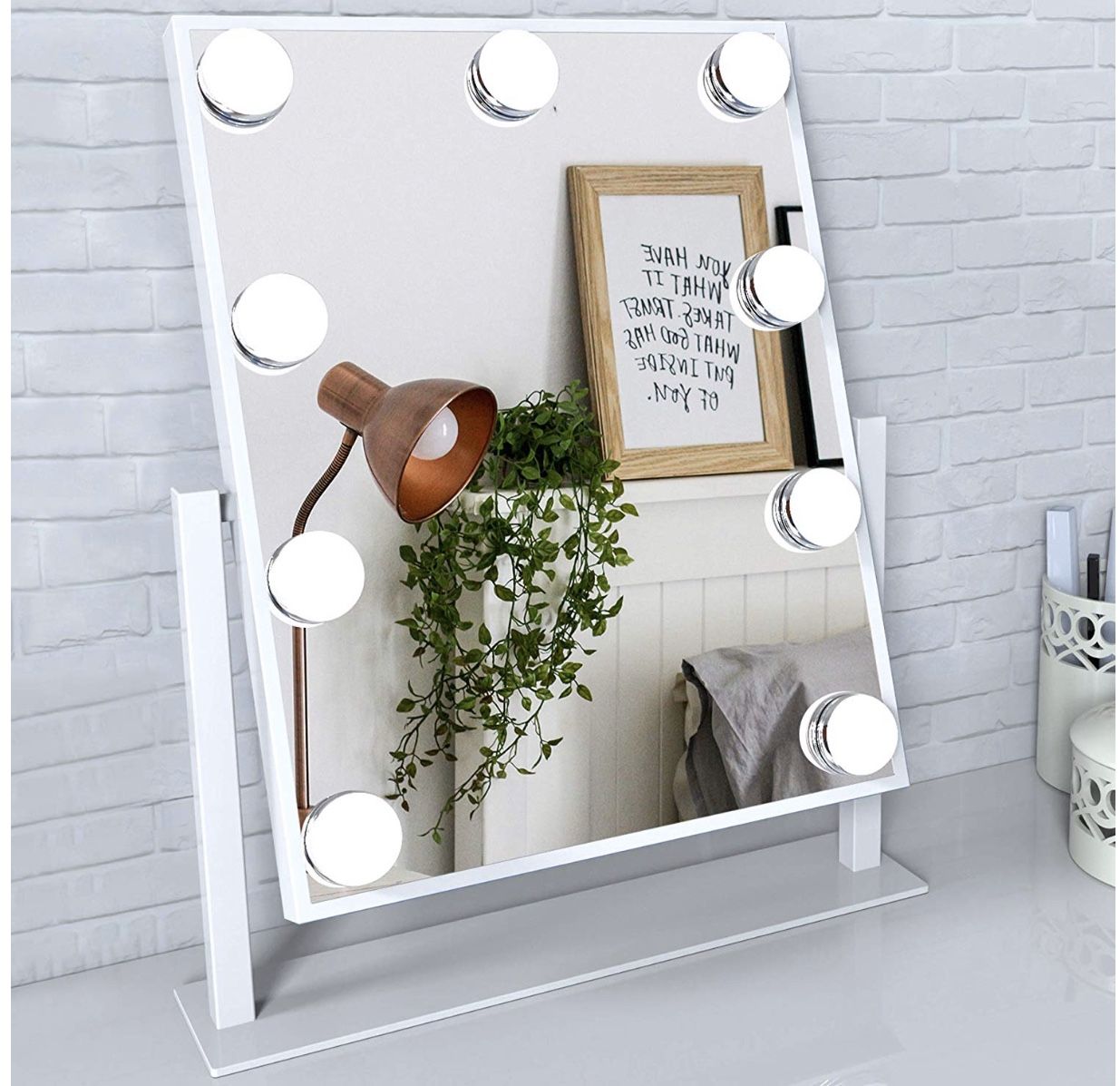 Lighted Vanity Makeup Mirror with Magnifying Makeup Mirror with Lights Smart Touch Control 3 light Colors Dimable Light Ajustable Angle(White)