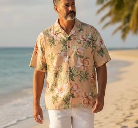 Bermuda Bay Silk Shirt Men’s XXL Hawaiian Floral Print Button up Short Sleeve