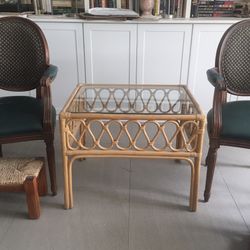 Rattan + Bamboo Side Table