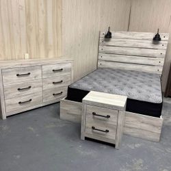 AP🎉 Panel Bedroom Set - Whitewash 4-Piece (Bed, Dresser, Mirror, Nightstand) Financing & Delivery 