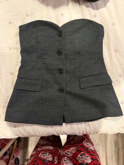 Zara Gray Plaid Strapless Bustier Crop Top