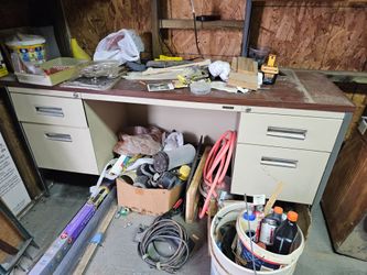 Anderson Hickey Co industrial desk with hutch