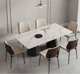 9 PCs 78.74'' to 110.23” Extendable Rectangular Sintered Stone Dining Table