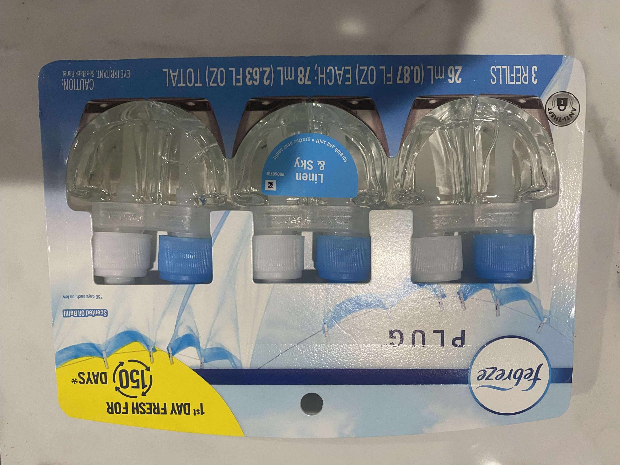 Febreze Plug In Air Freshener, Linen & Sky Scent, 0.87oz Refills, 3 CT Pack of 1