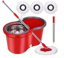 Spin Mop And Bucket With Wringer Set, 360° Floor Cleaning System, 3 Microfiber Refills, 61" Extended Handle, Easy Self-Wringing For Home Kitchen Tile 
