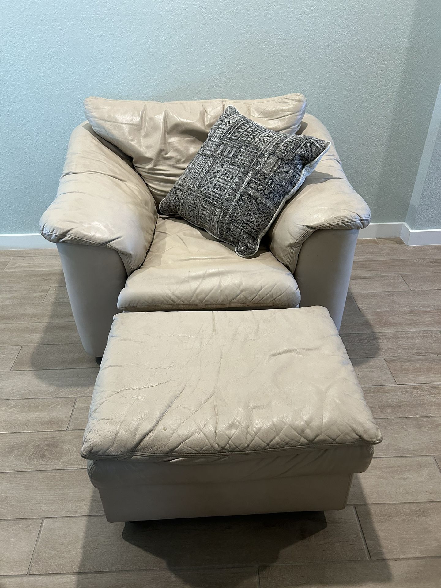 Leather Chair And Ottoman ( Pillow Included)