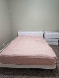 White Bed Frame with headboard and nightstand