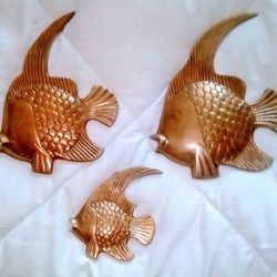 Mid Century Brass Fish Wall Art