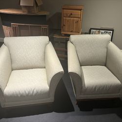 Two Sage Green Patterned Arm Chairs 