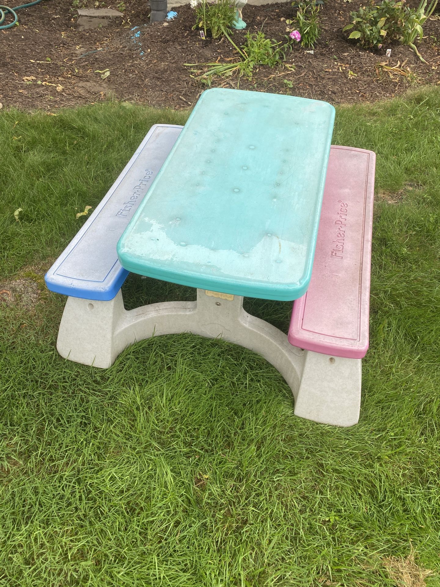 Fisher Price Children’s Picnic Table seat needs bolts (see photo) but works fine