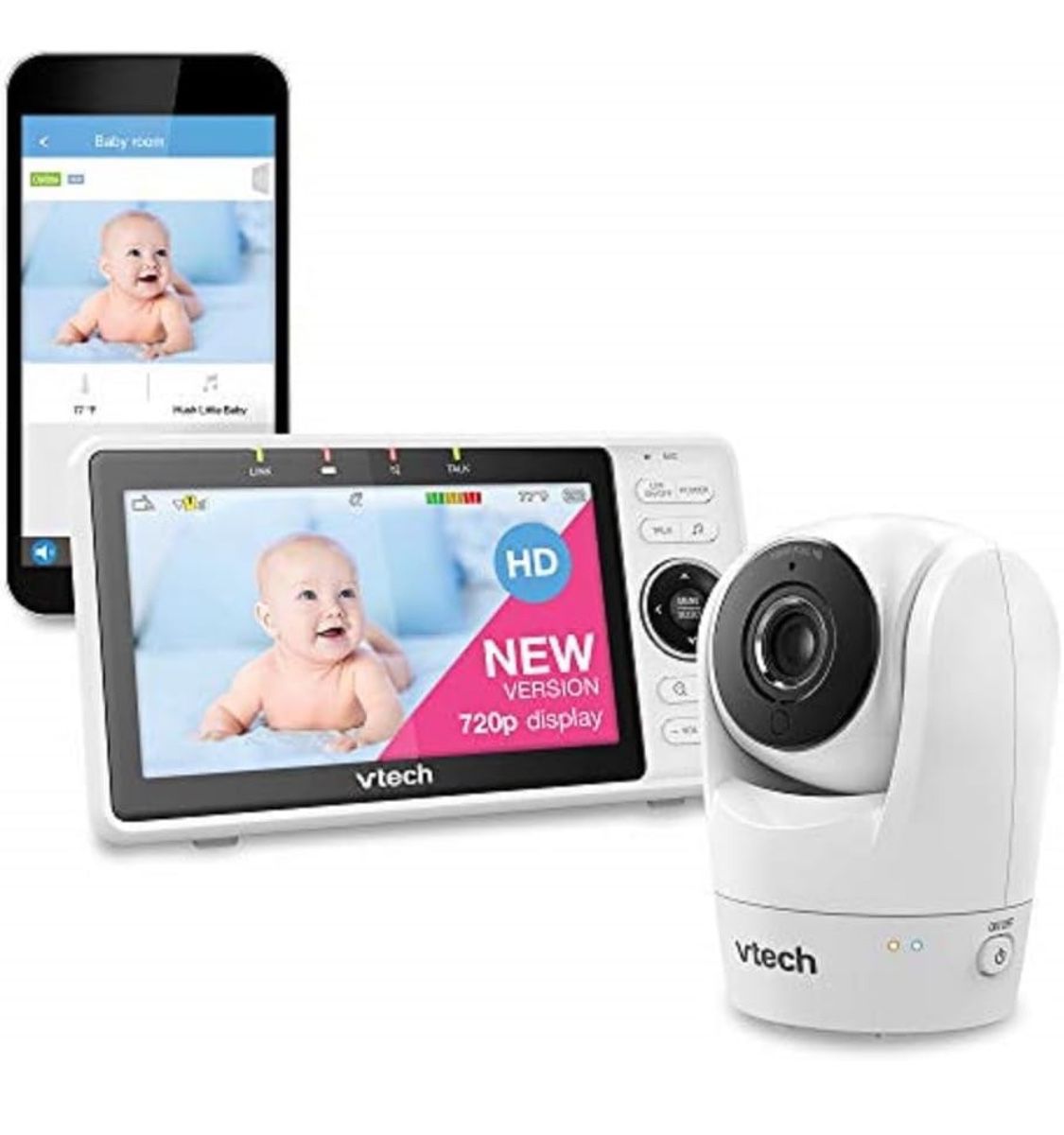 VTech Upgraded Smart WiFi Baby Monitor VM901, 5-inch 720p Display, 1080p Camera, HD NightVision, Fully Remote Pan Tilt Zoom, 2-Way Talk, Smart App