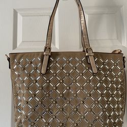 Women’s Large Gold Studded Tote Bag Shoulder Straps 