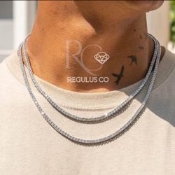 Tennis Chain / Bracelet Moissanite 6inches - 24 Inches Silver