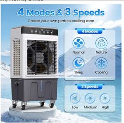 Swamp Cooler Air Conditioner, 4000 CFM Evaporative Air Cooler with 8-Gal Water Tank, 4 Modes, 3 Speeds, Remote, 12H Timer, Dry Burn Protection, Portab